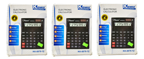 Calculadora Electrònica 12 Dìgitos Pack 3 Kk8876-12 Kenko Cf Color Negro