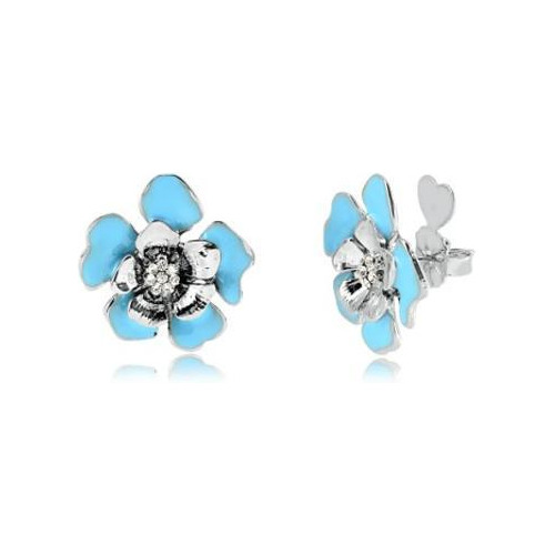 Brinco Flor Resina Azul Armazém Rr Bijoux