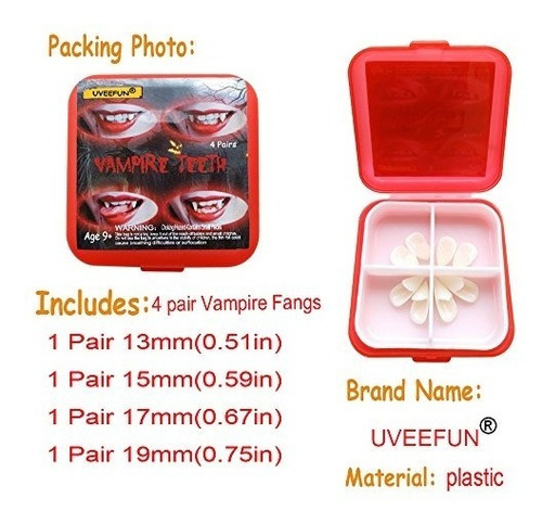 Imagen 3 de 3 de Uveefun Vampire Teeth Fangs Dentures - 4 Pair - Cosplay Prop