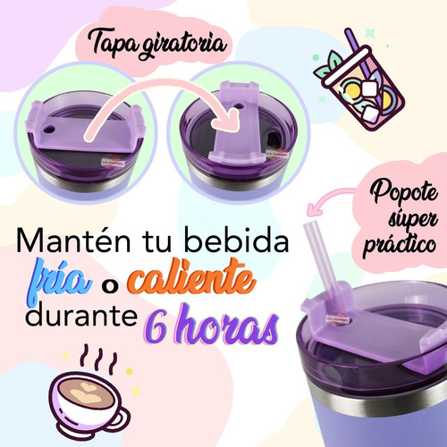 Imagen 3 de 7 de Termo Vaso Termico Tapa Hermetica + Popote 600 Ml 6207