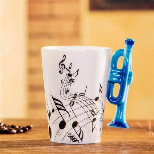 N Taza Cerámica Mango En Forma De Trompeta Y Notas