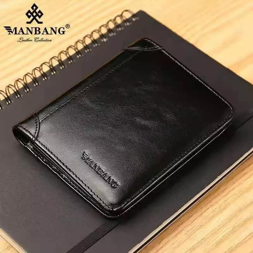 Manbang Classico Carteira Couro legitimo cor Preto Liso