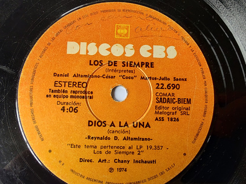 Vinilo Single De Los De Siempre - Dios A La Luna ( R20-ch170
