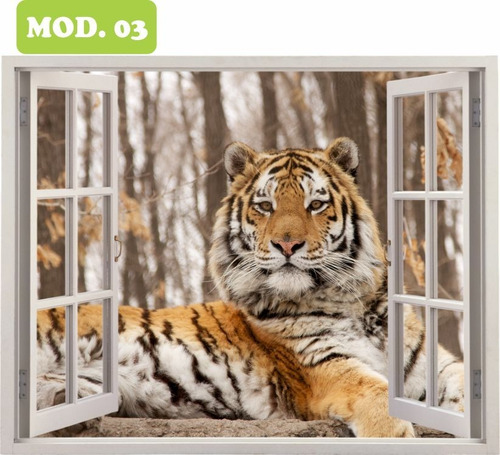 Imagem 1 de 2 de Adesivo Janela Parede Tigre De Bengala 0,60 X 1,00 Mod.03