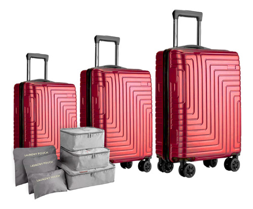 Maletas De Viaje Set De 3 Color Rojo Con Organizadores