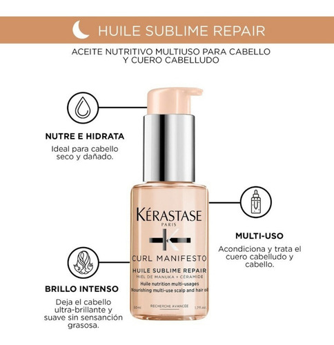 Kit Crema Spray y Aceite Tratamiento Para Cabello Rizado y Ondulado Kerastase Curl Manifesto 3 Pzas