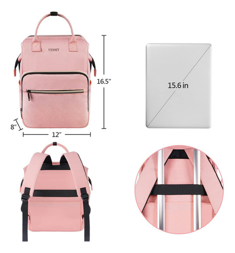 Mochila Para Portatil Ytonet De 15 Pulgadas Con Usb, Rosa