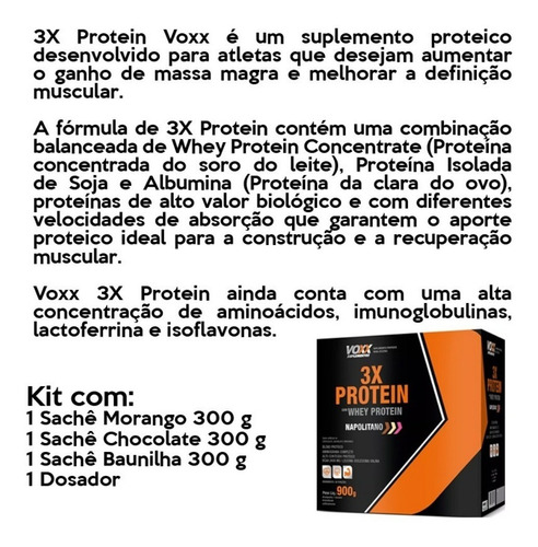 Whey Protein 3x Voxx Sabor Napolitano 900g