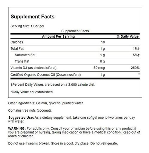 Swanson Vitamina D-3 Con Aceite De Coco 60 Cápsulas Blandas