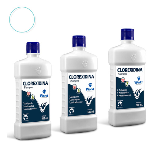 Kit 3 Shampoo Clorexidina World Para Cães Cachorro Gato Pele Fragrância Antisséptico