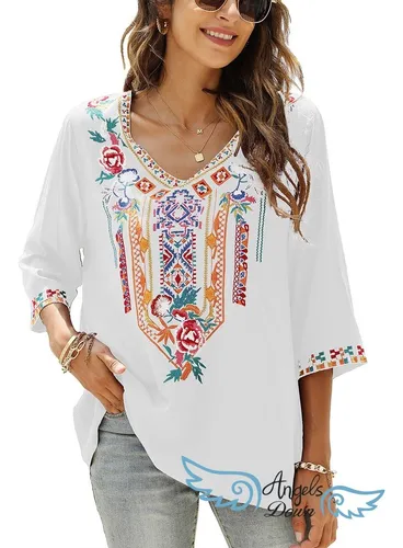 Blusas De Mujer Mexicana Camisa Bohemia Bordada Tops | Meses intereses