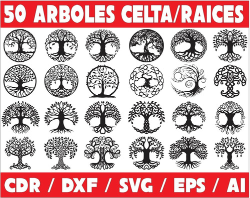 Pack De Vectores Corte Laser- 50 Arboles Celtas / Raices