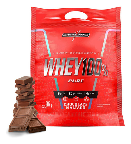 Suplemento em pó Integralmédica WHEY100% Pure Proteínas Chocolate Maltado 900g