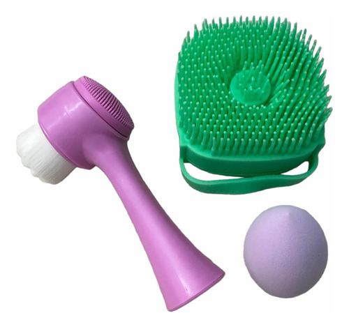 Set X 3  Esponja+esponja Recargable Silicona+cepillo Beauty