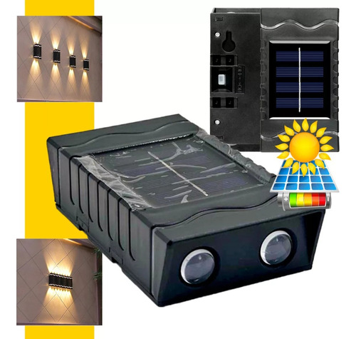 Arandela Slim Externa Solar 2 Frisos Moderna Foco Duplo Cor Preto 100w