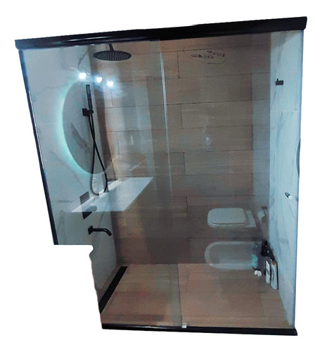 Mampara Corrediza De 185x150 Vidrio De Seguridad 8mm!!! Transparente Negro
