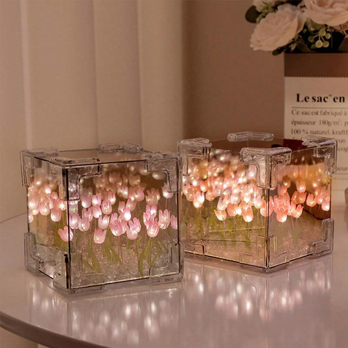 Lámpara Con Forma De Nube De Tulipanes Hecha A Mano, Con Esp