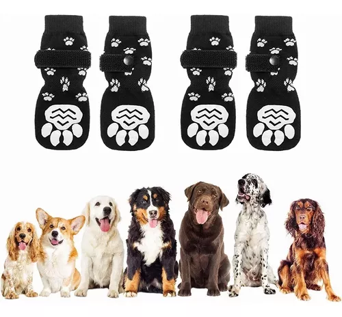 4 pares de calcetines para perro, calcetines de perro de 5.9 x 2 pulgadas  con correas, calcetines de perro con empuñaduras, calcetines  antideslizantes