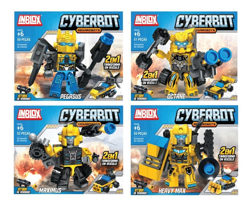 Imagem 3 de 3 de Kit 4 Blocos De Montar Inblox Cyberbot 2 Em 1 - 203pç