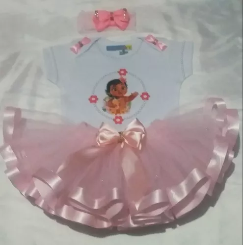 Roupinha Mesversario Moana Baby Com Saia Tutu E Laço