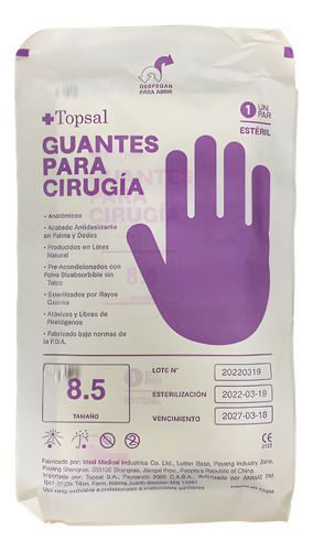 Guantes +topsal P/ Cirugia Descartables 8.5 X 50un