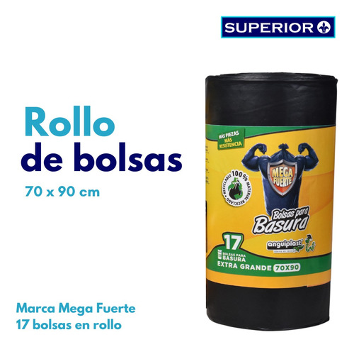 Bolsa Negra Para Basura En Rollo Jumbo 70 X 90 Cm 17 Piezas