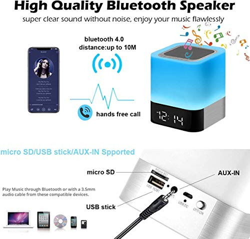 Luces Nocturnas Con Altavoz Bluetooth, Reloj Despertador, Al