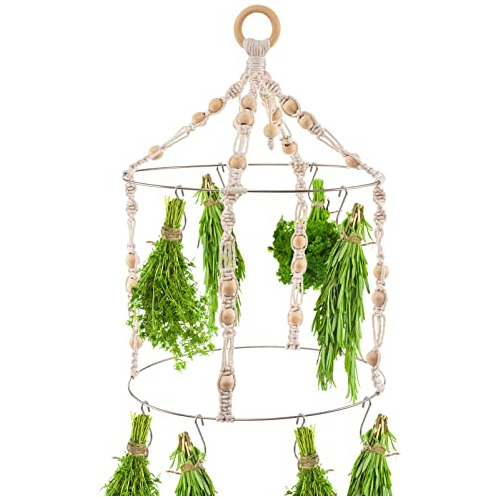 Percha De Secado De Hierbas Boho Doble Macramé 15 Ganc...