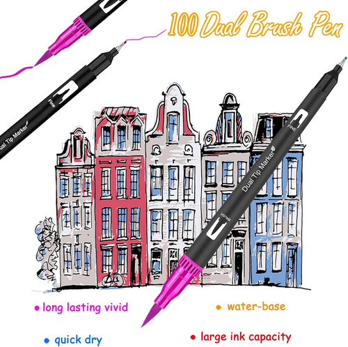 100 Colores Marcadores Plumones Punta De Pincel Dual Brush