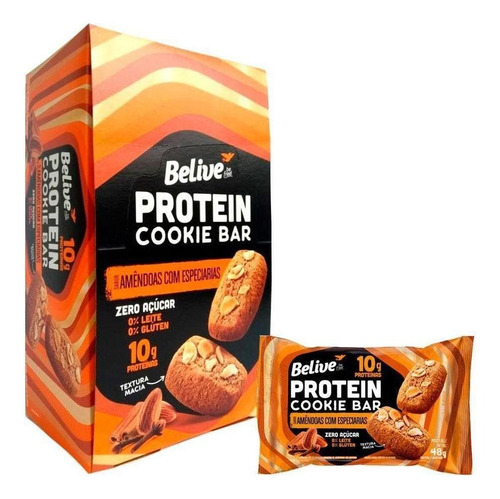Protein Cookie Bar Amêndoas Especiarias Belive 10x48g