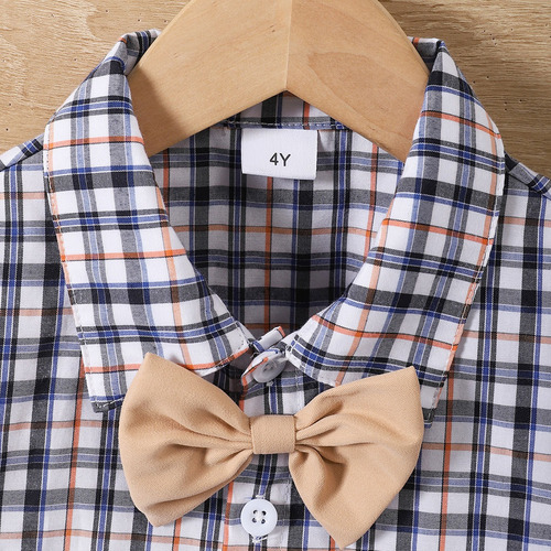 Conjunto A Cuadros Formal Para Niños Con Moño Y Tirantes Blanco 2-3 A