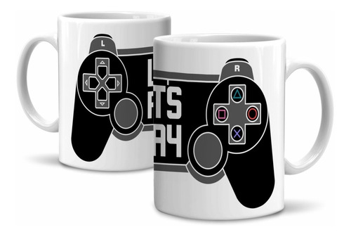 Caneca Gamer Let´s Play Personalizada Em Cerâmica 325ml Branco