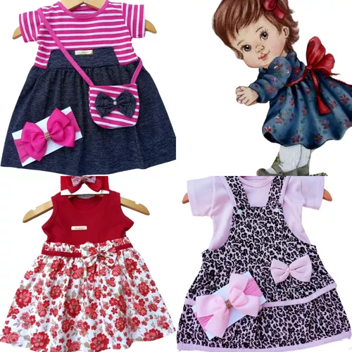 Kit 5 Vestidos Roupa P/ Bonecas Bebe Realista Reborn 50-58cm