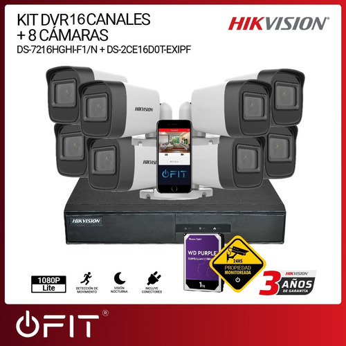 Imagen 2 de 12 de Kit Hikvision Dvr 16 Ch + 8 Bullet + Disco + Conec