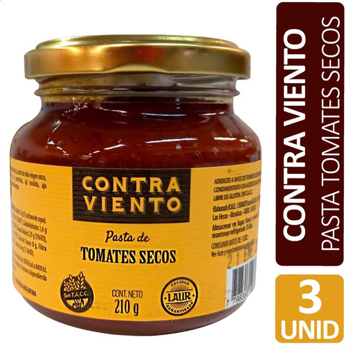 Imagen 1 de 6 de Pasta De Tomates Secos Contra Viento Laur Libre De Gluten X3