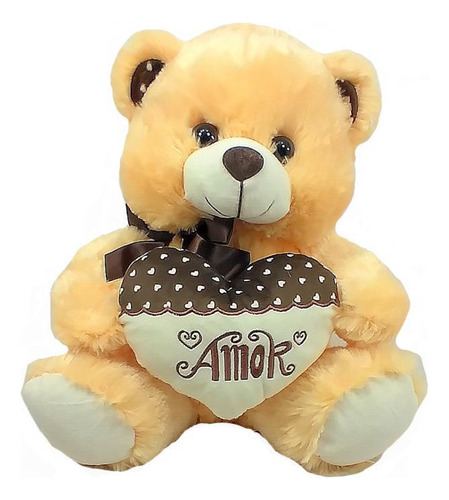 Urso Bege Pelúcia 32 Cm Alt. Com Coração Marrom Amor