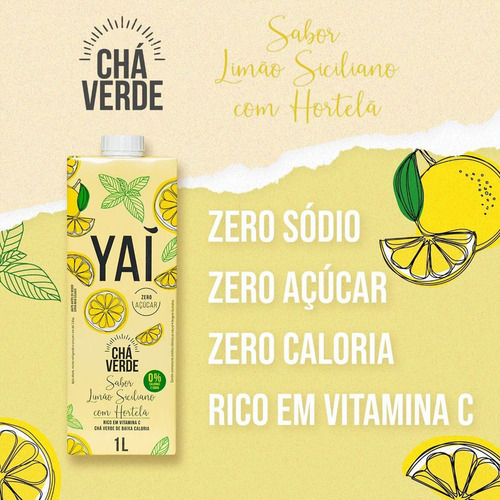 Chá Verde Yaí 1l Limão Siciliano E Hortelã Zero Açúcar 12un