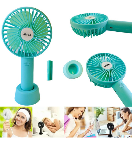 Mini Ventilador De Mano Portátil Recargable Por Usb Con Base Para Escritorio 3 Velocidades Color Azul Marca Dosyu