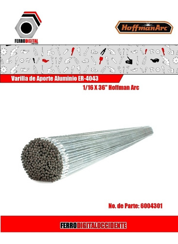 Imagen 2 de 4 de Varilla De Aporte Aluminio Er-4043 1/16 X 36 Hoffman Arc