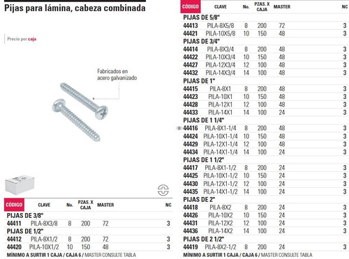 Imagen 2 de 4 de Pija Lamina Cabeza Combinada 12 X 1' Fiero 44428