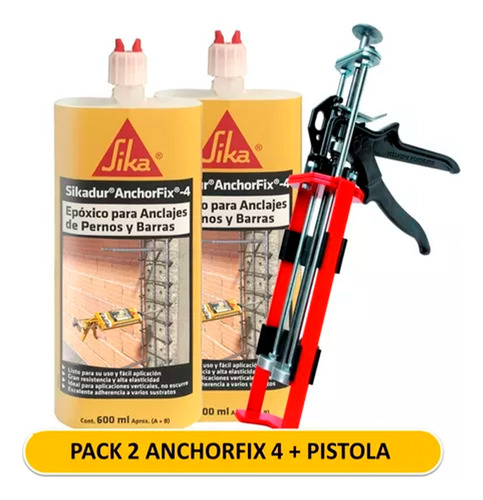 Pack 2 Sikadur Anchorfix 4 + Pistola Doble Reforzada