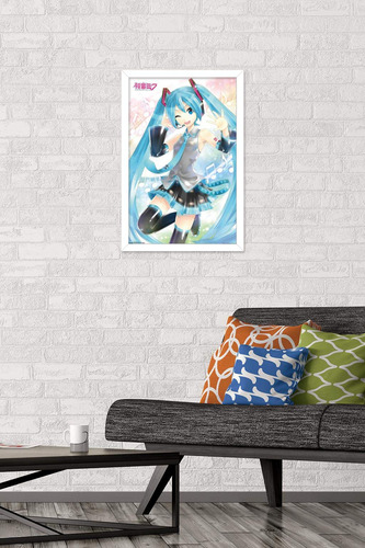 Póster De Pared Ondulante Hatsune Miku Enmarcado 37 X 57 Cm