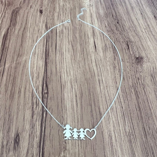 Imagen 7 de 10 de Collar Dije Mamá Niños Corazón De Plata .925 Mujer Agálea