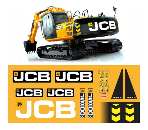 Faixas Adesiva Escavadeira Pesada Compatível Com Jcb Js200lc Cor ADESIVO EMBLEMA GRÁFICO JS200 LC