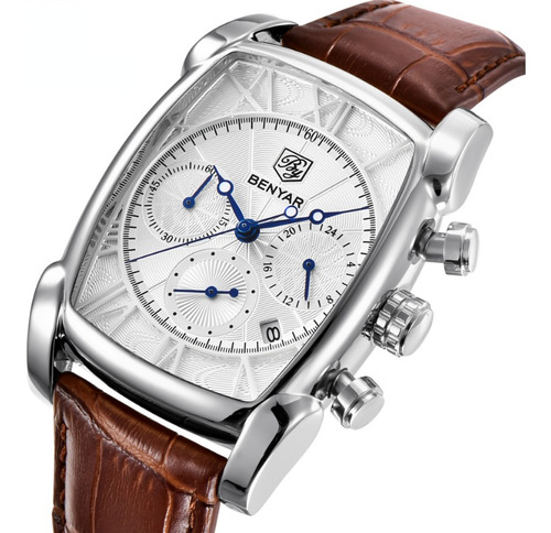 Relógio de pulso Benyar BY-5113M com corpo rose,  analógico, para masculino, fundo  silver white, com correia de couro cor e fivela simples
