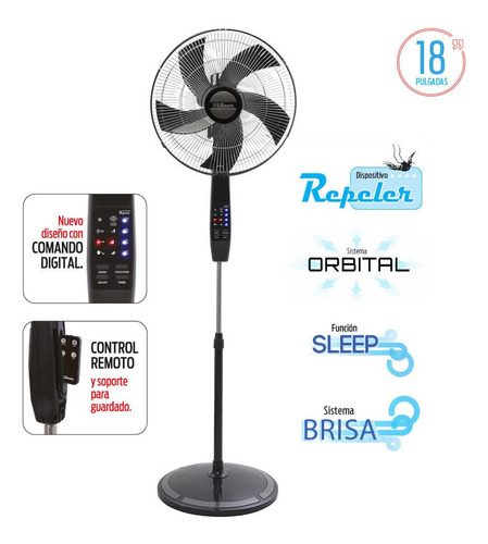 Ventilador De Pie Liliana Vpd18r 3vel 75w 18 Control Remoto
