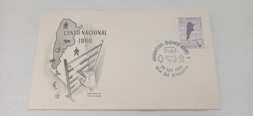 Sobre Estampilla Censo Nacional 1960 Dia De Emision