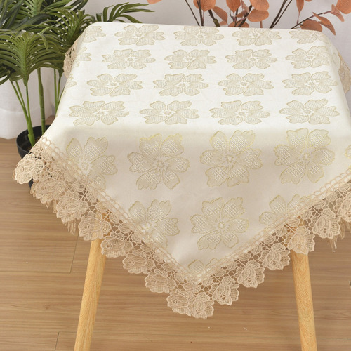 Mantel De Tela Jacquard Floral Con Encaje Bordado [u]