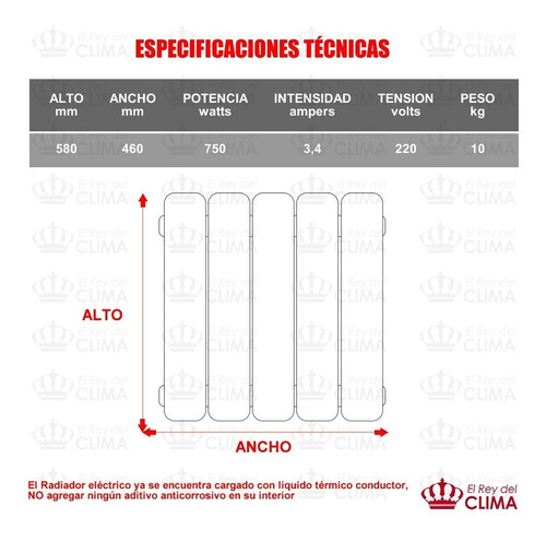 Imagen 3 de 6 de Radiador Eléctrico De 5 Elementos 750w + Termostato Inalambr