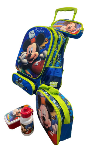 Kit Mochila Escolar Carro Con Cartuchera Lonchera Vaso Tuper